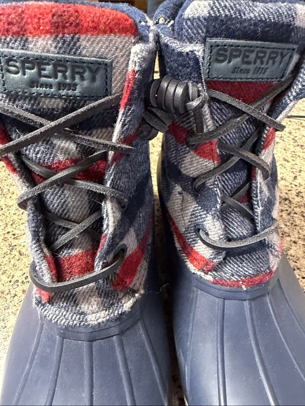 Sperry Navy and Red Plaid Women’s Waterproof Duck Boots